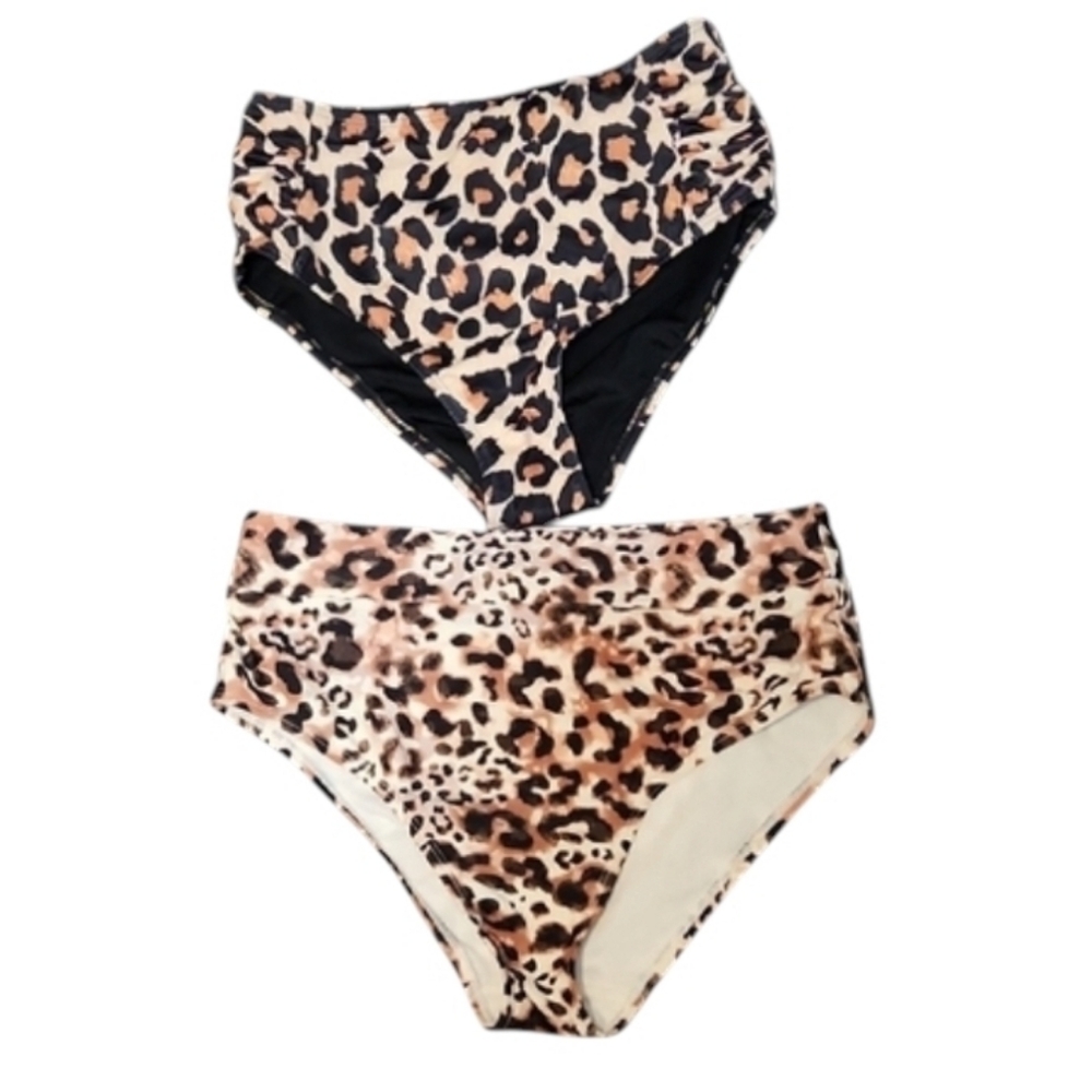 Set Of 2 High Waisted Animal Print Bikini Bottoms